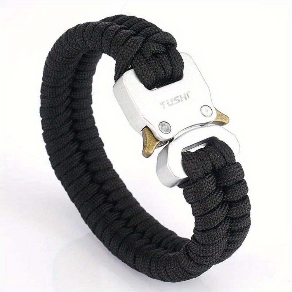 Men's 7-Core Braided Paracord Survival Bracelet with Plastic Buckle - 122lb Tensile Strength, Black Outdoor Camping Hiking Bracelet for Emergency Preparedness & Travel Accessories, Camping Gear, Robust Design, Highquality Con