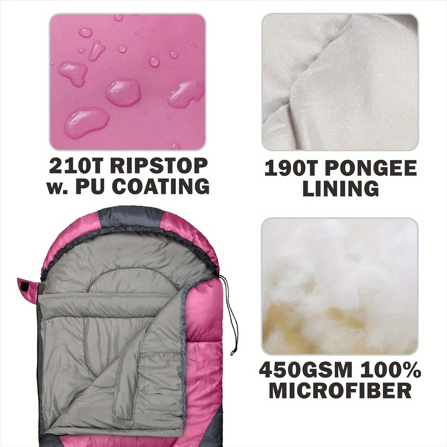 0-Degree Winter Sleeping Bag for Adults - 450GSM Cold Weather Camping Gear with High Quality Compression Sack, Envelope Hoodie Design for Big & Tall, 4-Season Lightweight & Machine Washable for Backpacking Hiking Outdoor Adve