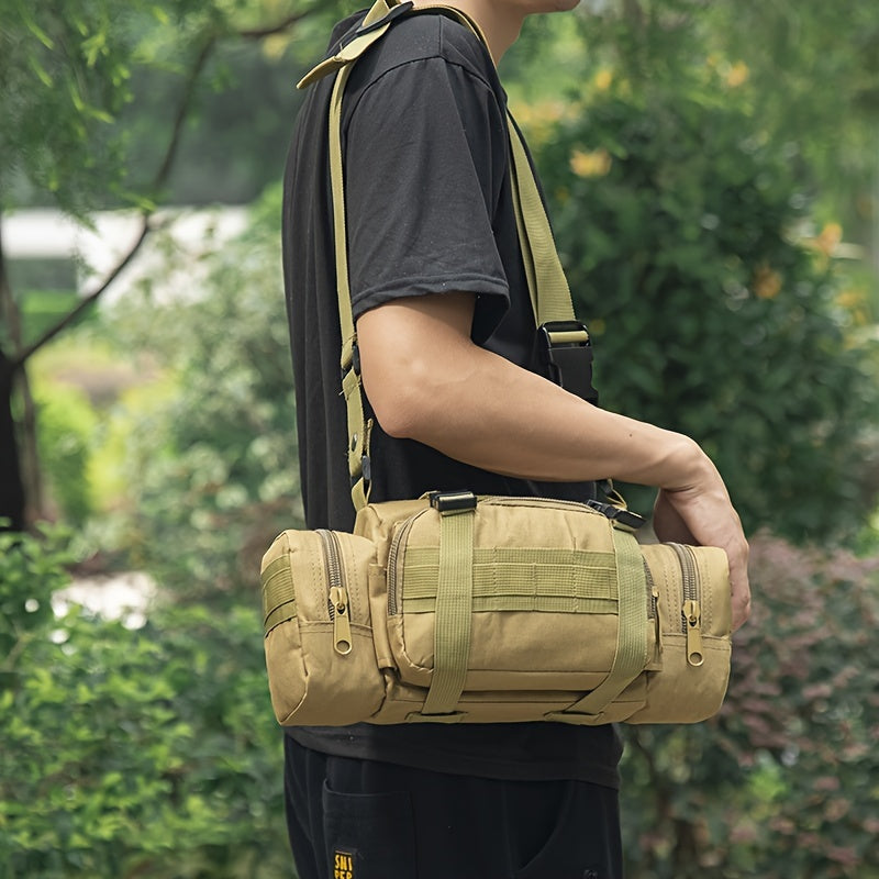 Durable 600D Nylon Crossbody Bag for Outdoor Activities - Fishing, Hiking, Camping Shoulder Pouch with Adjustable Strap, Multiple Camo Patterns, Black, Camping Gear | Camouflage Pattern | Tactical Gear