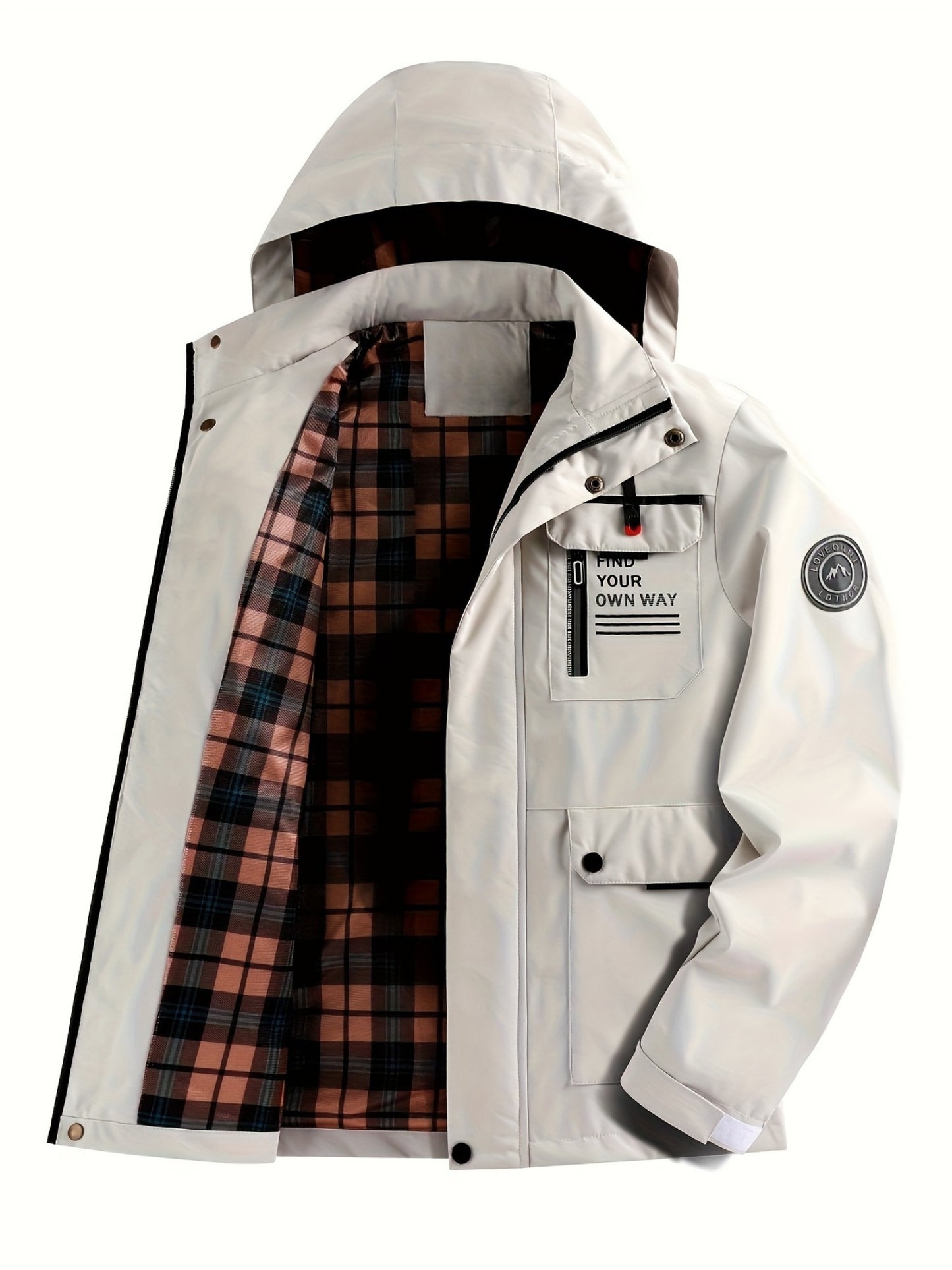 Adventure | Men's Lightweight Windproof Hooded Jacket with Multi-Functional Pockets - "FORGE YOUR OWN WAY" Design, Ideal for Spring/Fall Outdoor Activities, Hiking & Camping, Camping Gear | Minimalist Jacket, Hiking Accessori