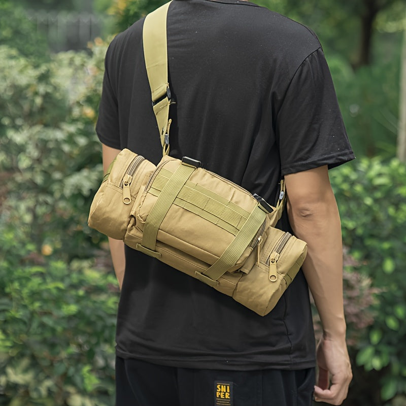 Durable 600D Nylon Crossbody Bag for Outdoor Activities - Fishing, Hiking, Camping Shoulder Pouch with Adjustable Strap, Multiple Camo Patterns, Black, Camping Gear | Camouflage Pattern | Tactical Gear