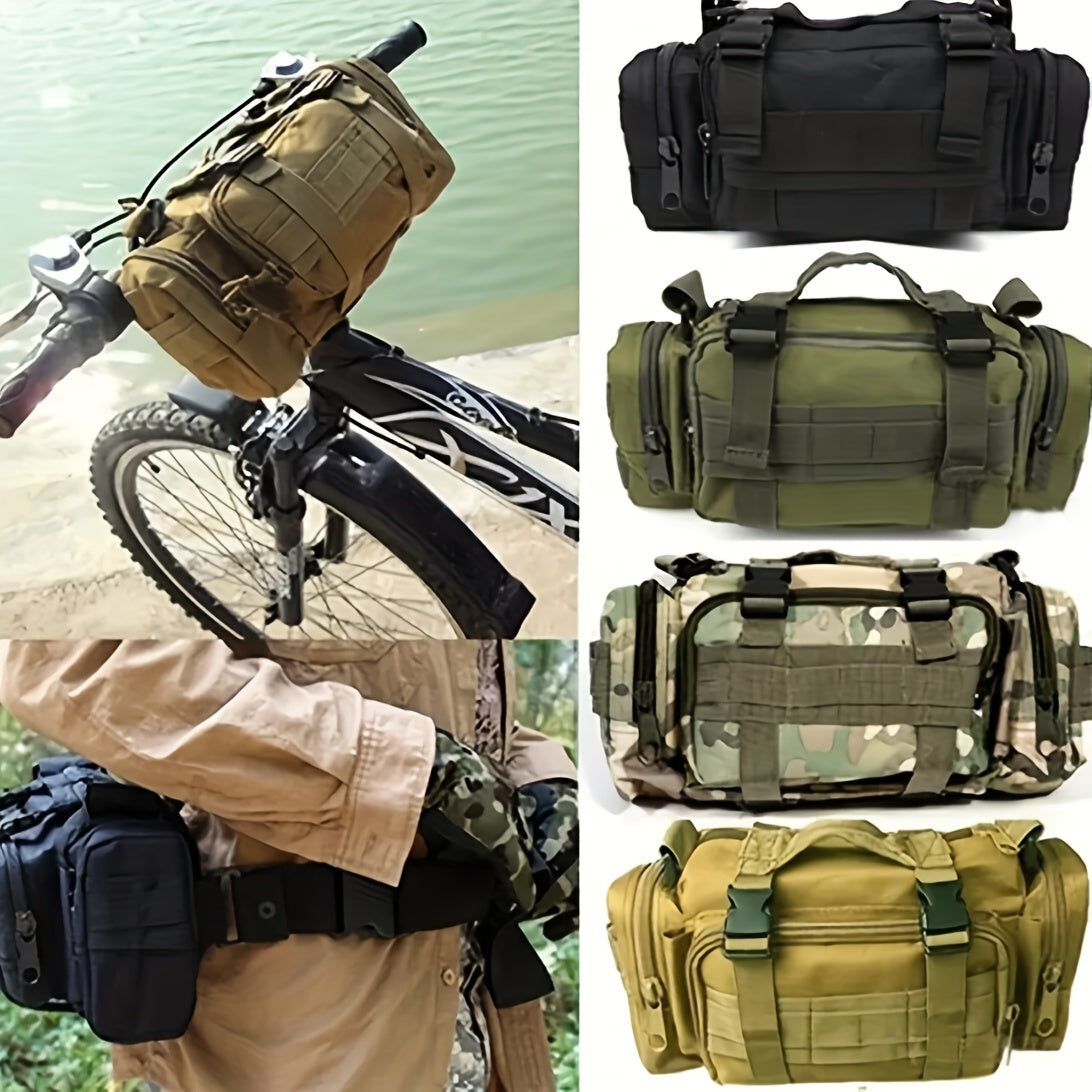 Durable 600D Nylon Crossbody Bag for Outdoor Activities - Fishing, Hiking, Camping Shoulder Pouch with Adjustable Strap, Multiple Camo Patterns, Black, Camping Gear | Camouflage Pattern | Tactical Gear