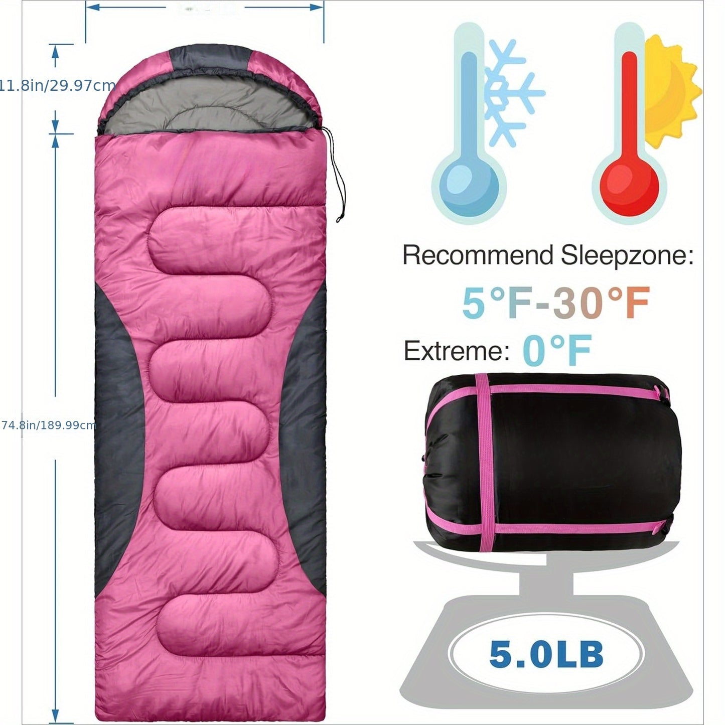 0-Degree Winter Sleeping Bag for Adults - 450GSM Cold Weather Camping Gear with High Quality Compression Sack, Envelope Hoodie Design for Big & Tall, 4-Season Lightweight & Machine Washable for Backpacking Hiking Outdoor Adve