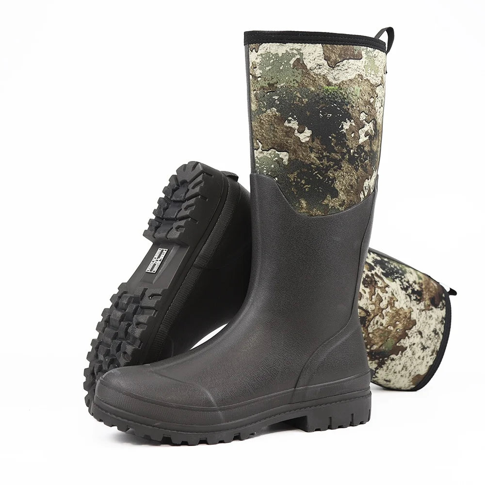 Men's High-Cut Printed Rain Boots Outdoor Hunting Fiing oes Waterproof Non-Slip Camouflage Water oes Rubber Boots