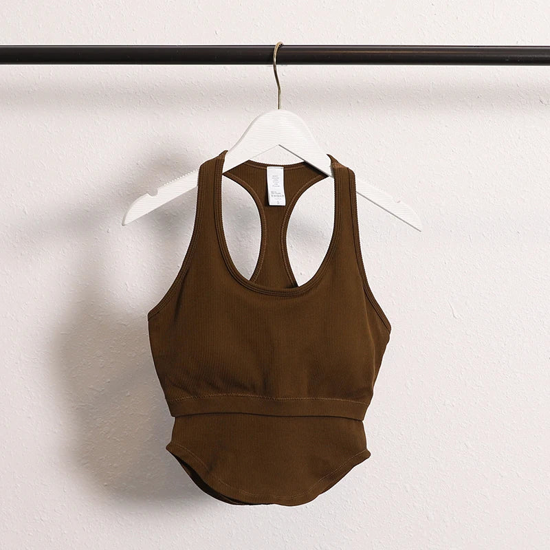 2024 New Workout Backless Sport Tops For Women Sleeveless Shirts Padded Sports Yoga Vest T-Shirt