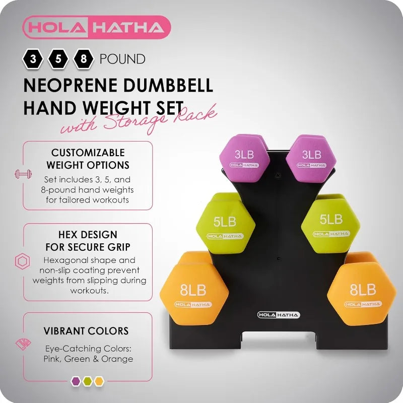 HolaHatha Neoprene Dumbbell Free Hand Weight Set with Rack, Ideal for Home Exercises to Gain Tone and Definition