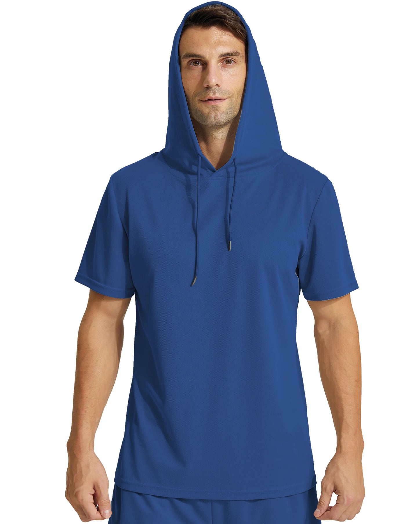 Mens Workout Hooded Shirts Short Sleeve Muscle Fit Gym Running T-Shirts Sweatshirt Hooded