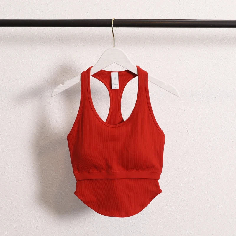 2024 New Workout Backless Sport Tops For Women Sleeveless Shirts Padded Sports Yoga Vest T-Shirt