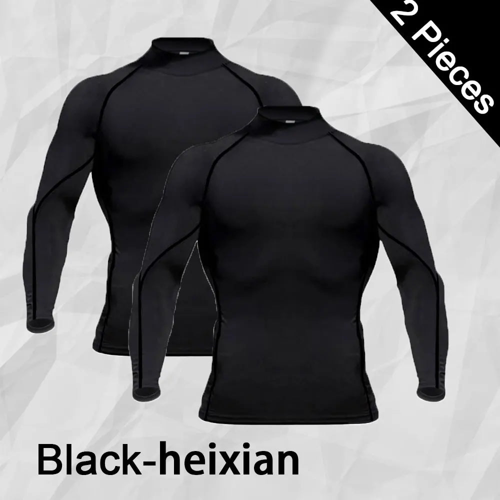 Men's Workout Compression Shirt Turtleneck Long Sleeve Rash Guard Gym Base Layer Athletic Undershirt Gear Sports Shirt