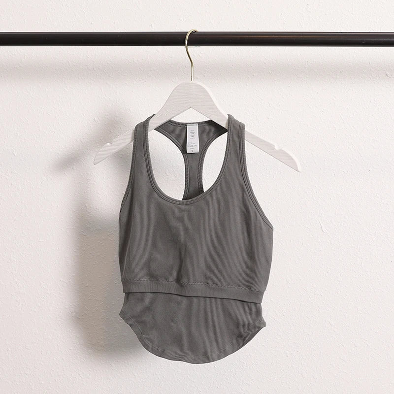 2024 New Workout Backless Sport Tops For Women Sleeveless Shirts Padded Sports Yoga Vest T-Shirt