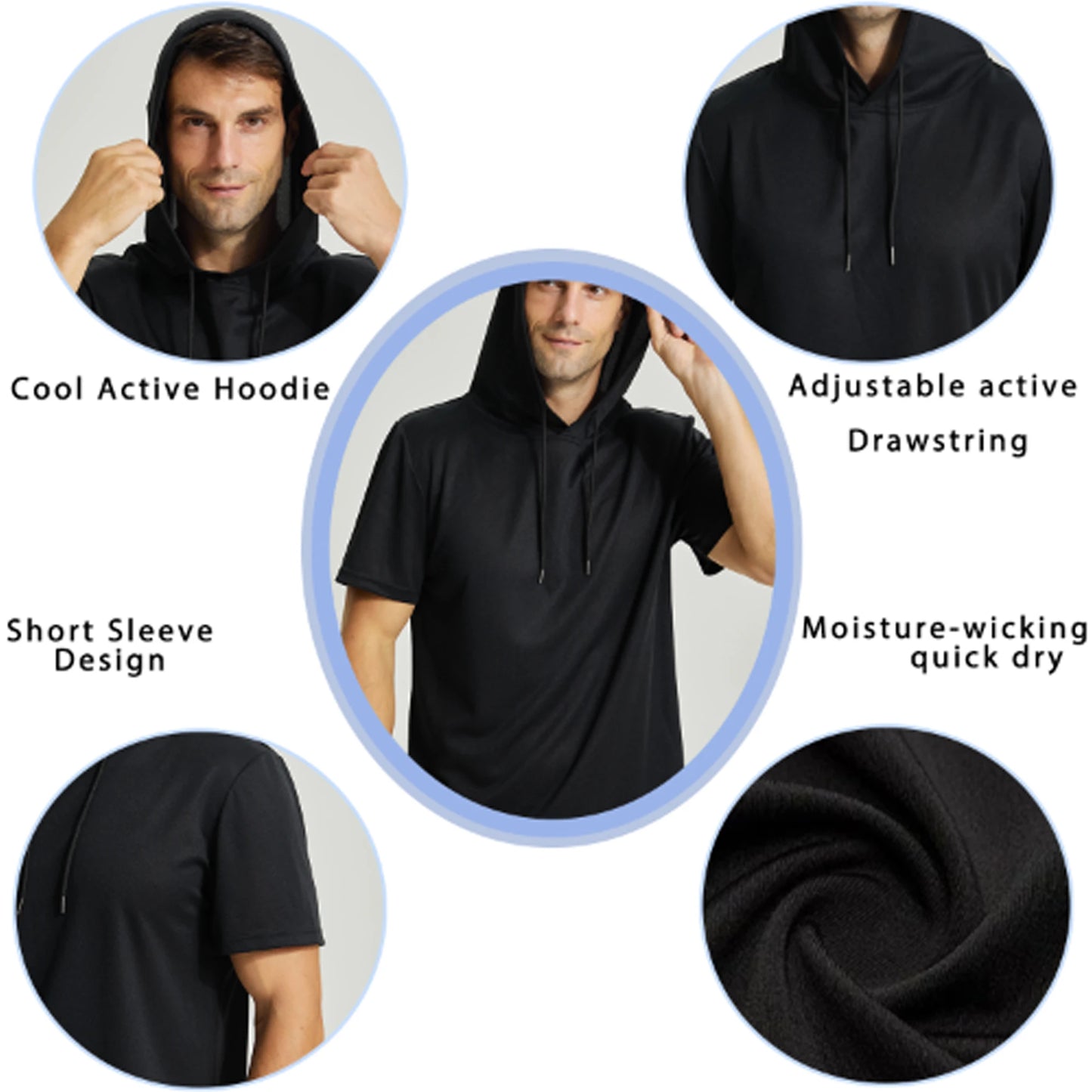 Mens Workout Hooded Shirts Short Sleeve Muscle Fit Gym Running T-Shirts Sweatshirt Hooded