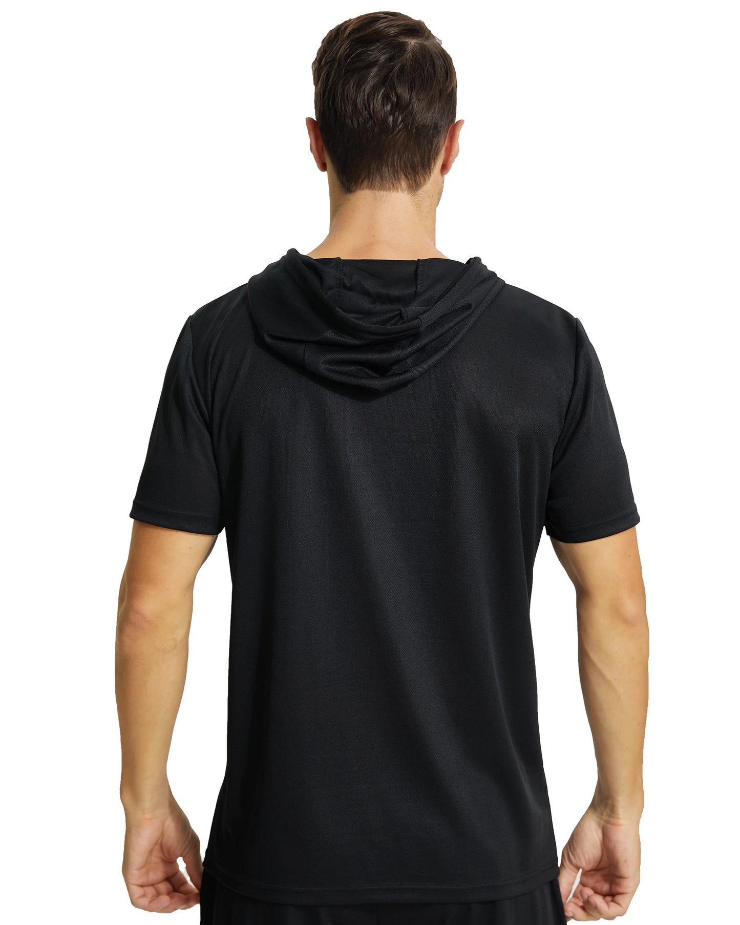 Mens Workout Hooded Shirts Short Sleeve Muscle Fit Gym Running T-Shirts Sweatshirt Hooded