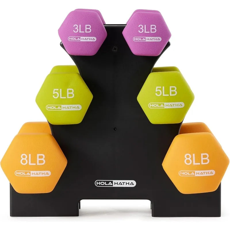 HolaHatha Neoprene Dumbbell Free Hand Weight Set with Rack, Ideal for Home Exercises to Gain Tone and Definition