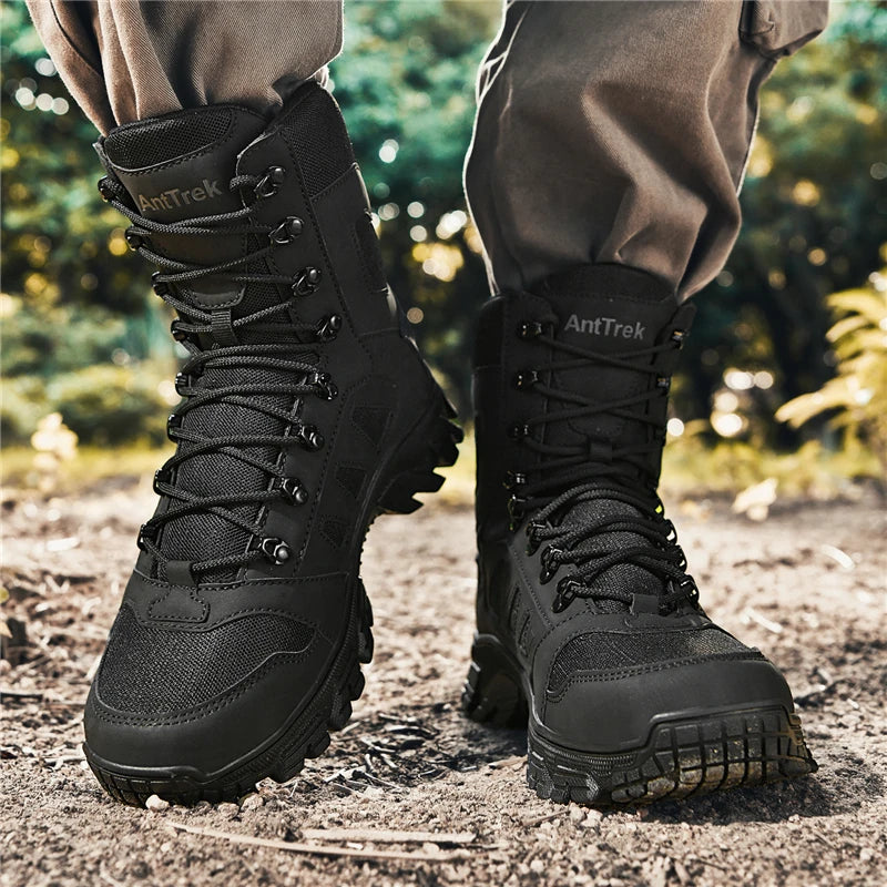 Hiking Shoes Men High-top Boots Thick-soled Lace-up Anti-slip Outdoor Boots Men Casual Durable Combat Boots Me Ankle Boots