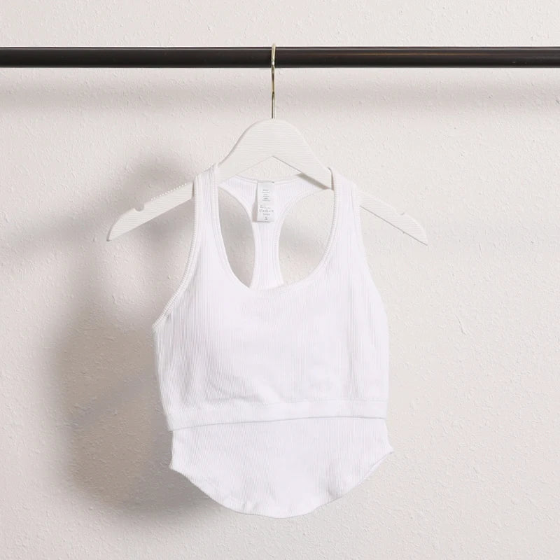 2024 New Workout Backless Sport Tops For Women Sleeveless Shirts Padded Sports Yoga Vest T-Shirt