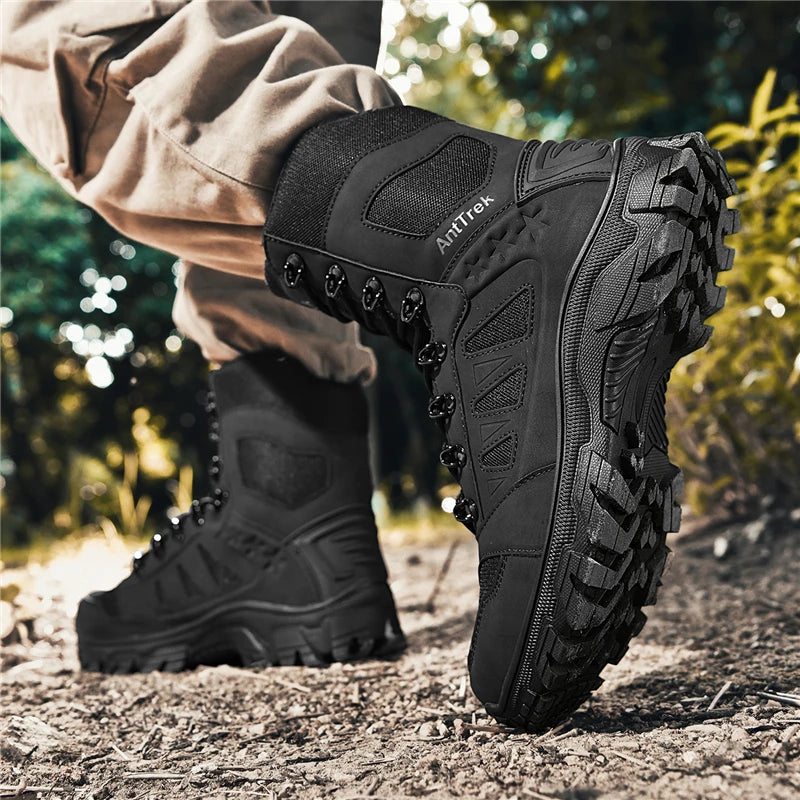 Hiking Shoes Men High-top Boots Thick-soled Lace-up Anti-slip Outdoor Boots Men Casual Durable Combat Boots Me Ankle Boots