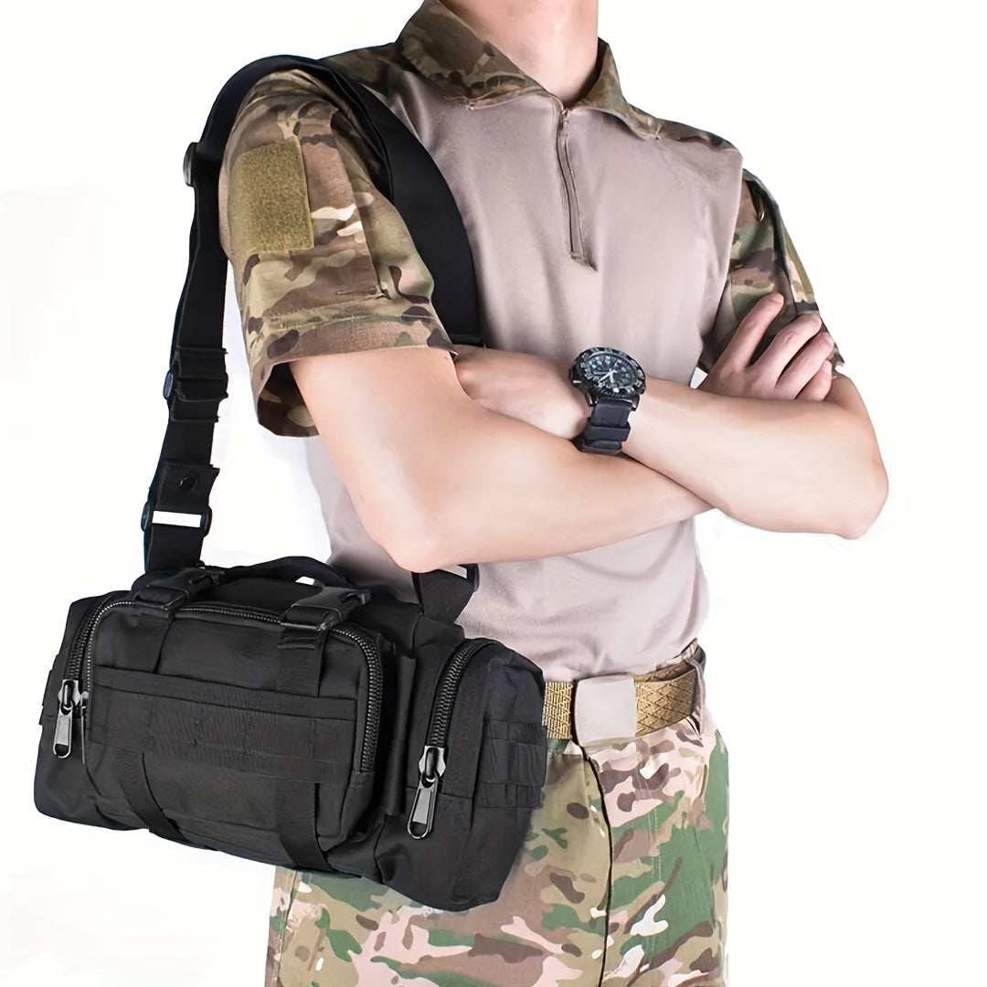 Durable 600D Nylon Crossbody Bag for Outdoor Activities - Fishing, Hiking, Camping Shoulder Pouch with Adjustable Strap, Multiple Camo Patterns, Black, Camping Gear | Camouflage Pattern | Tactical Gear