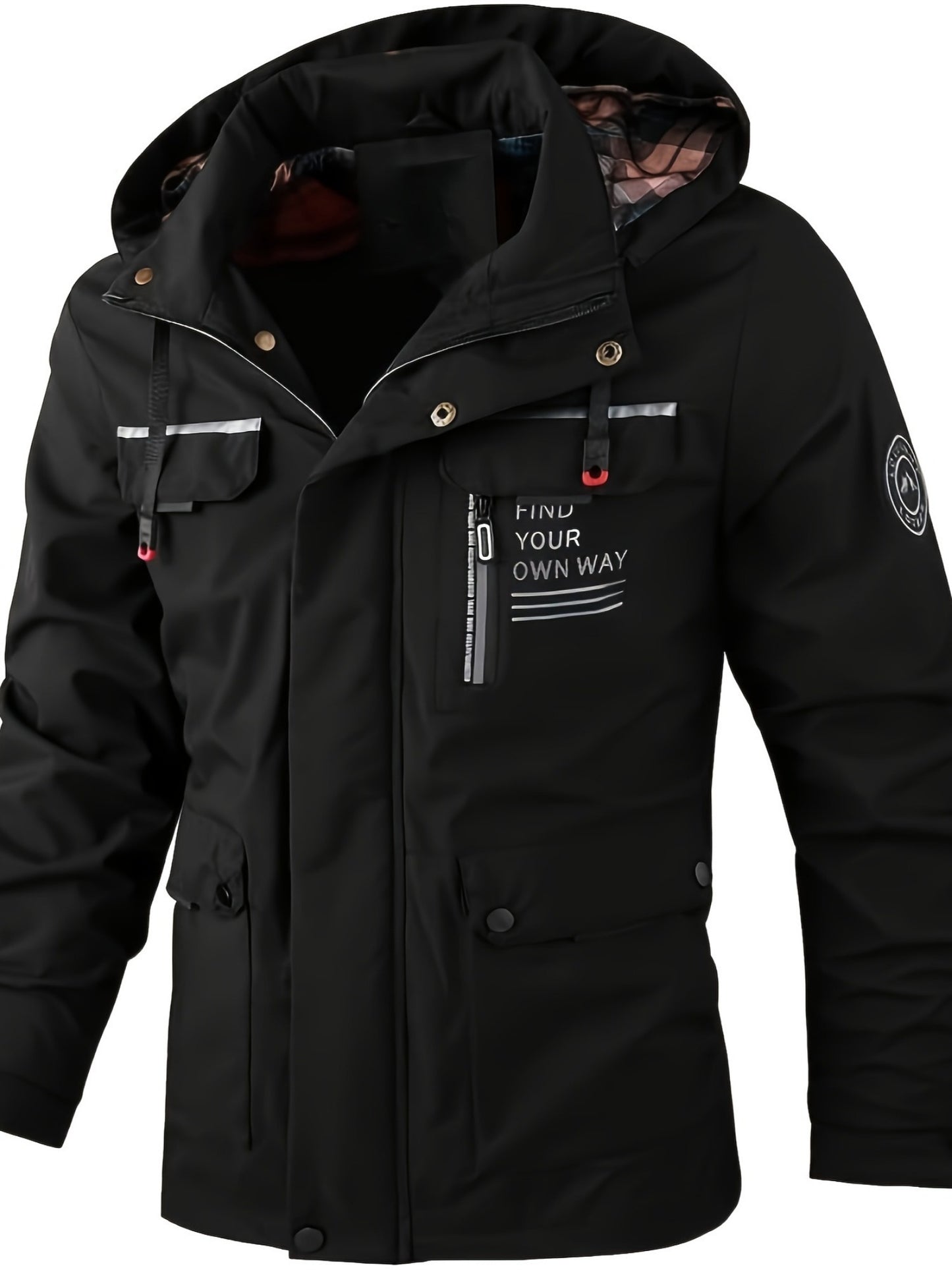 Adventure | Men's Lightweight Windproof Hooded Jacket with Multi-Functional Pockets - "FORGE YOUR OWN WAY" Design, Ideal for Spring/Fall Outdoor Activities, Hiking & Camping, Camping Gear | Minimalist Jacket, Hiking Accessori