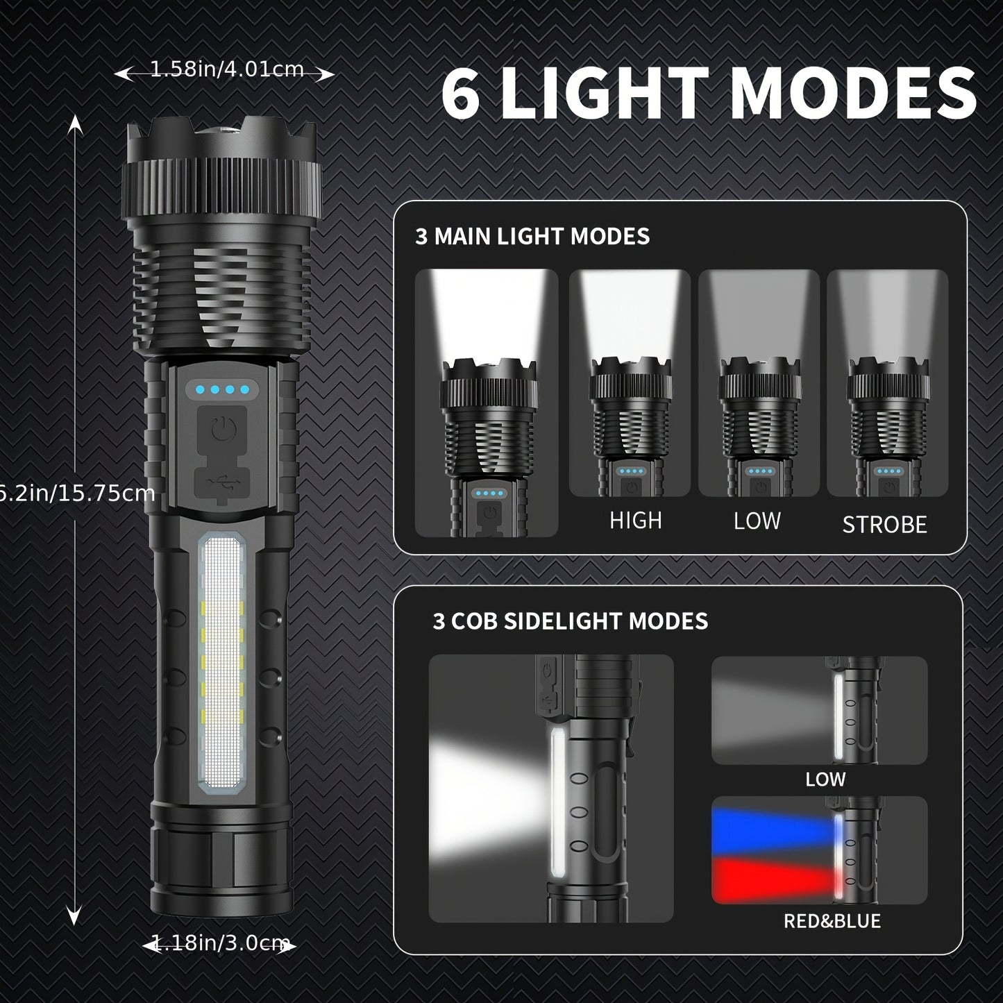2 Packs High Lumens Rechargeable LED Flashlights Ultra-Bright Flashlights 5 Modes with COB Light Tactical Accessories Zoom-Able Torch Handheld Digital Display Flashlight for Outdoor Survival Camping Gear And Equipment Accesso