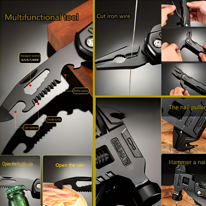 16-in-1 Multitool - Compact DIY Survival Multi Tool With Screwdriver Pliers Bottle Key Knife Adjustable Wrench, Perfect Valentine'S Day Gift For Dad And Boyfriend Cool Gadgets Camping Gear Pocket Tool Hammer Multitool