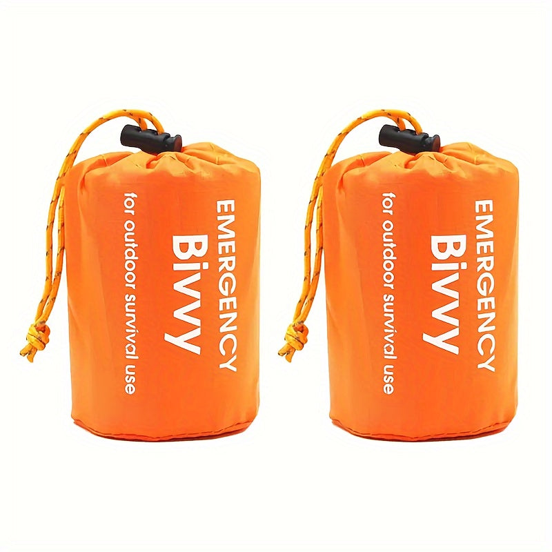 [Waterproof Survival Sack] 1/2pcs Emergency Bivy Survival Sack - Waterproof PE Material - All-Season Outdoor Camping Gear with Whistle, Hand Wash Only, Plain Weave, Normal Waterproof, Piping Embellishment, Camping Accessories