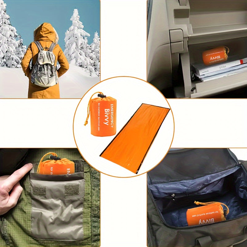[Waterproof Survival Sack] 1/2pcs Emergency Bivy Survival Sack - Waterproof PE Material - All-Season Outdoor Camping Gear with Whistle, Hand Wash Only, Plain Weave, Normal Waterproof, Piping Embellishment, Camping Accessories