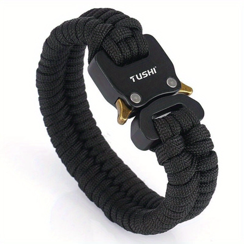 Men's 7-Core Braided Paracord Survival Bracelet with Plastic Buckle - 122lb Tensile Strength, Black Outdoor Camping Hiking Bracelet for Emergency Preparedness & Travel Accessories, Camping Gear, Robust Design, Highquality Con