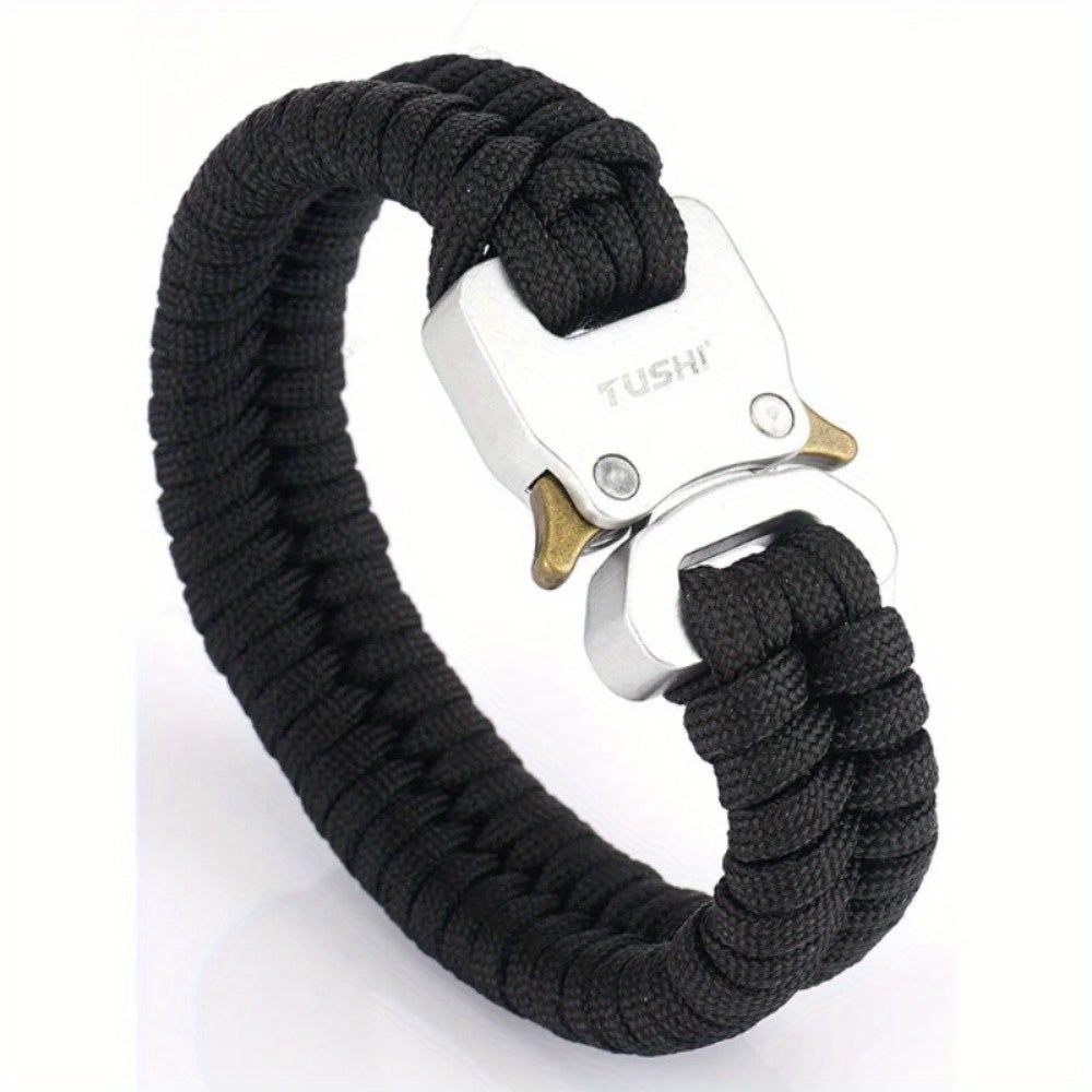 Men's 7-Core Braided Paracord Survival Bracelet with Plastic Buckle - 122lb Tensile Strength, Black Outdoor Camping Hiking Bracelet for Emergency Preparedness & Travel Accessories, Camping Gear, Robust Design, Highquality Con
