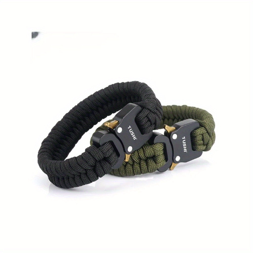 Men's 7-Core Braided Paracord Survival Bracelet with Plastic Buckle - 122lb Tensile Strength, Black Outdoor Camping Hiking Bracelet for Emergency Preparedness & Travel Accessories, Camping Gear, Robust Design, Highquality Con