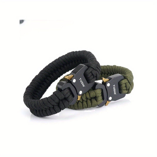 Men's 7-Core Braided Paracord Survival Bracelet with Plastic Buckle - 122lb Tensile Strength, Black Outdoor Camping Hiking Bracelet for Emergency Preparedness & Travel Accessories, Camping Gear, Robust Design, Highquality Con