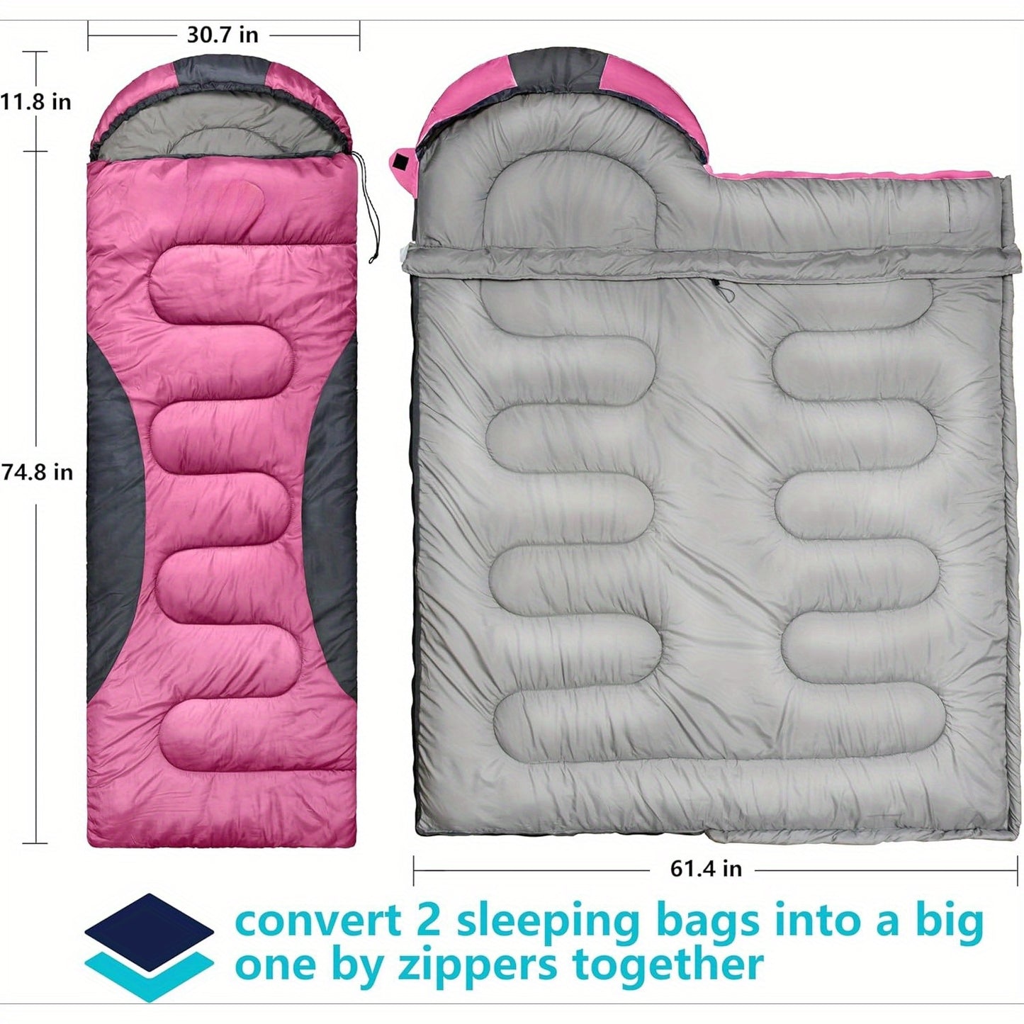 0-Degree Winter Sleeping Bag for Adults - 450GSM Cold Weather Camping Gear with High Quality Compression Sack, Envelope Hoodie Design for Big & Tall, 4-Season Lightweight & Machine Washable for Backpacking Hiking Outdoor Adve