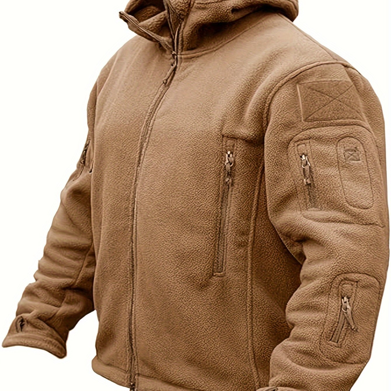 Men's Tactical Hooded Jacket - Warm, Windproof Outdoor Adventure Gear with Multiple Zip Pockets, Adjustable Straps, and Hook-and-loop Fastener Patches, Ideal for Hiking & Casual Wear, Khaki, Tactical Clothing|Sporty Hooded Ja