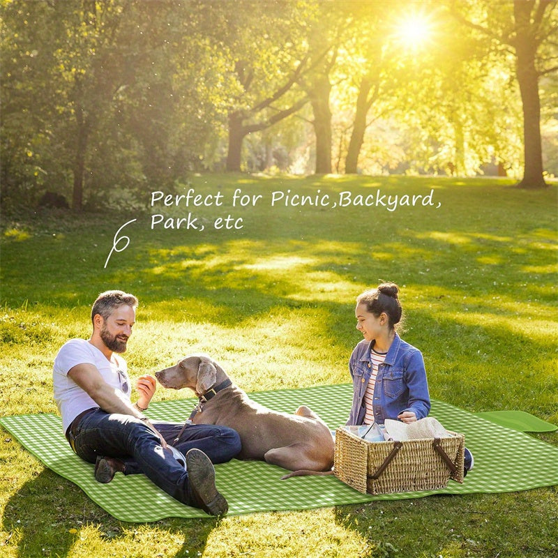 1pc Waterproof Picnic Blanket with Green & White Checkered Design - Foldable, Portable Outdoor Mat for Camping, Beach, and Spring Outings | Durable Polypropylene Backing, Easy to Clean, Perfect for Outdoor Enthusiasts and Fam
