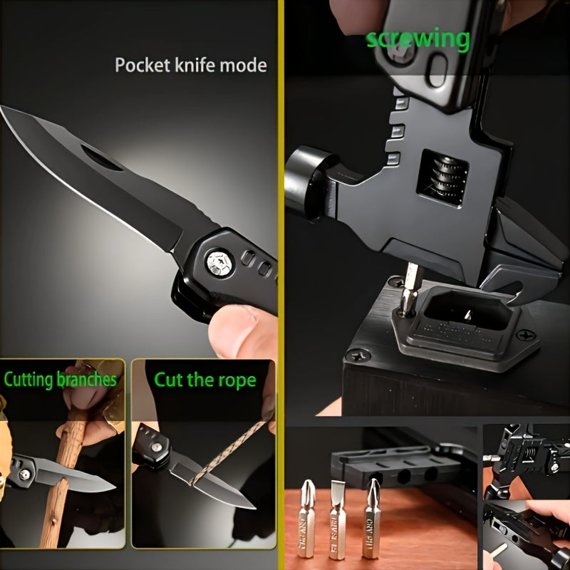 16-in-1 Multitool - Compact DIY Survival Multi Tool With Screwdriver Pliers Bottle Key Knife Adjustable Wrench, Perfect Valentine'S Day Gift For Dad And Boyfriend Cool Gadgets Camping Gear Pocket Tool Hammer Multitool