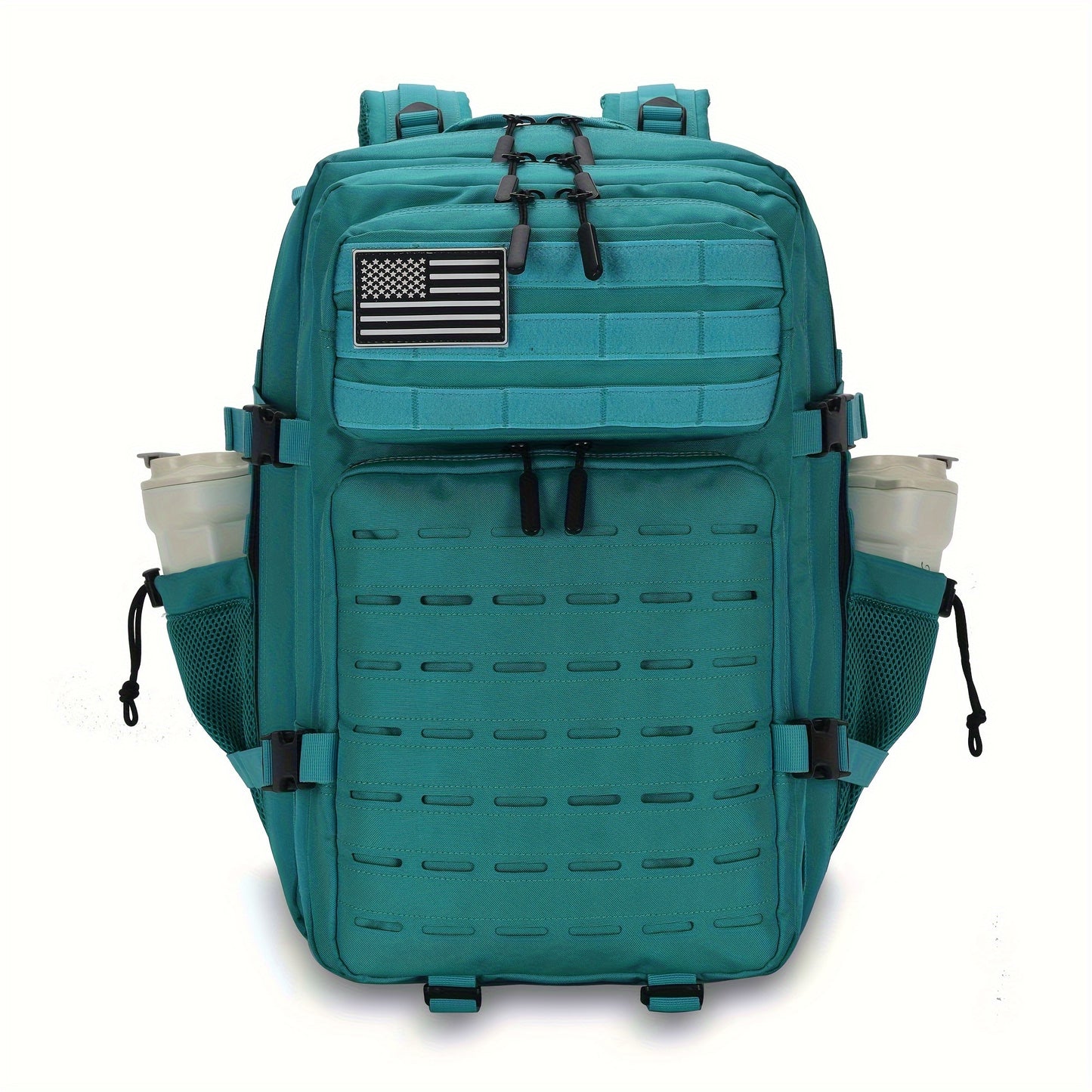 45L Lake Blue Tactical Backpack with American Flag Patch - Multi-Compartment, Adjustable Straps, Hydration Sleeve, MOLLE System, Lightweight Oxford Rucksack for Men & Women, Ideal for Outdoor Hiking & Camping, Tactical Rucksa