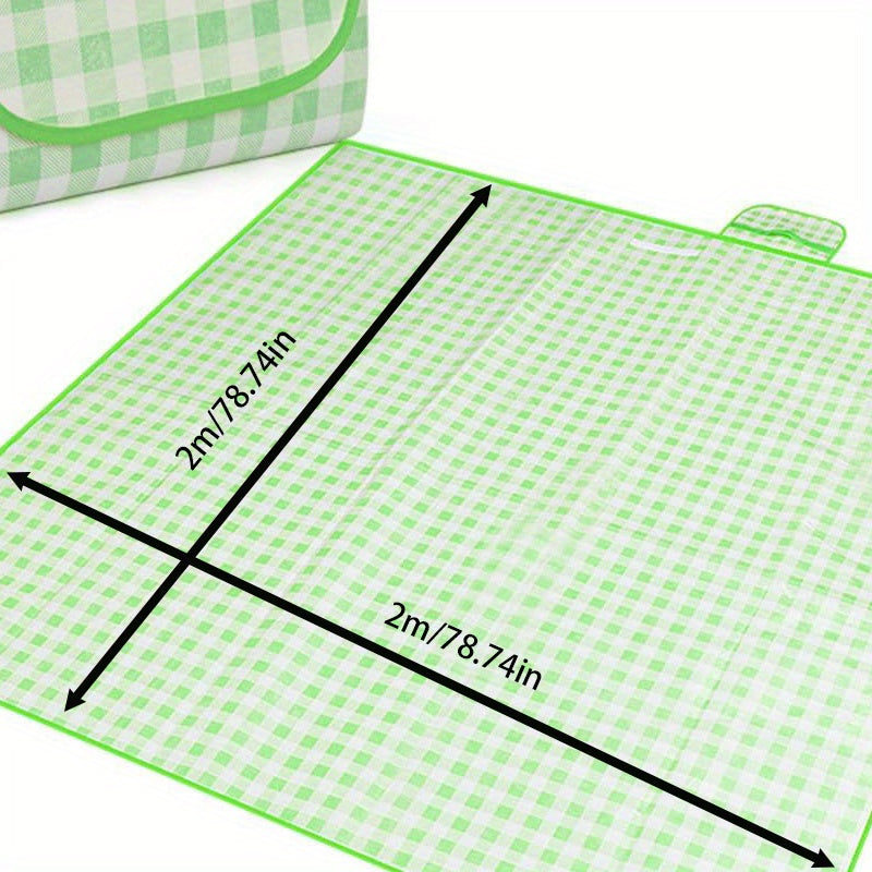 1pc Waterproof Picnic Blanket with Green & White Checkered Design - Foldable, Portable Outdoor Mat for Camping, Beach, and Spring Outings | Durable Polypropylene Backing, Easy to Clean, Perfect for Outdoor Enthusiasts and Fam