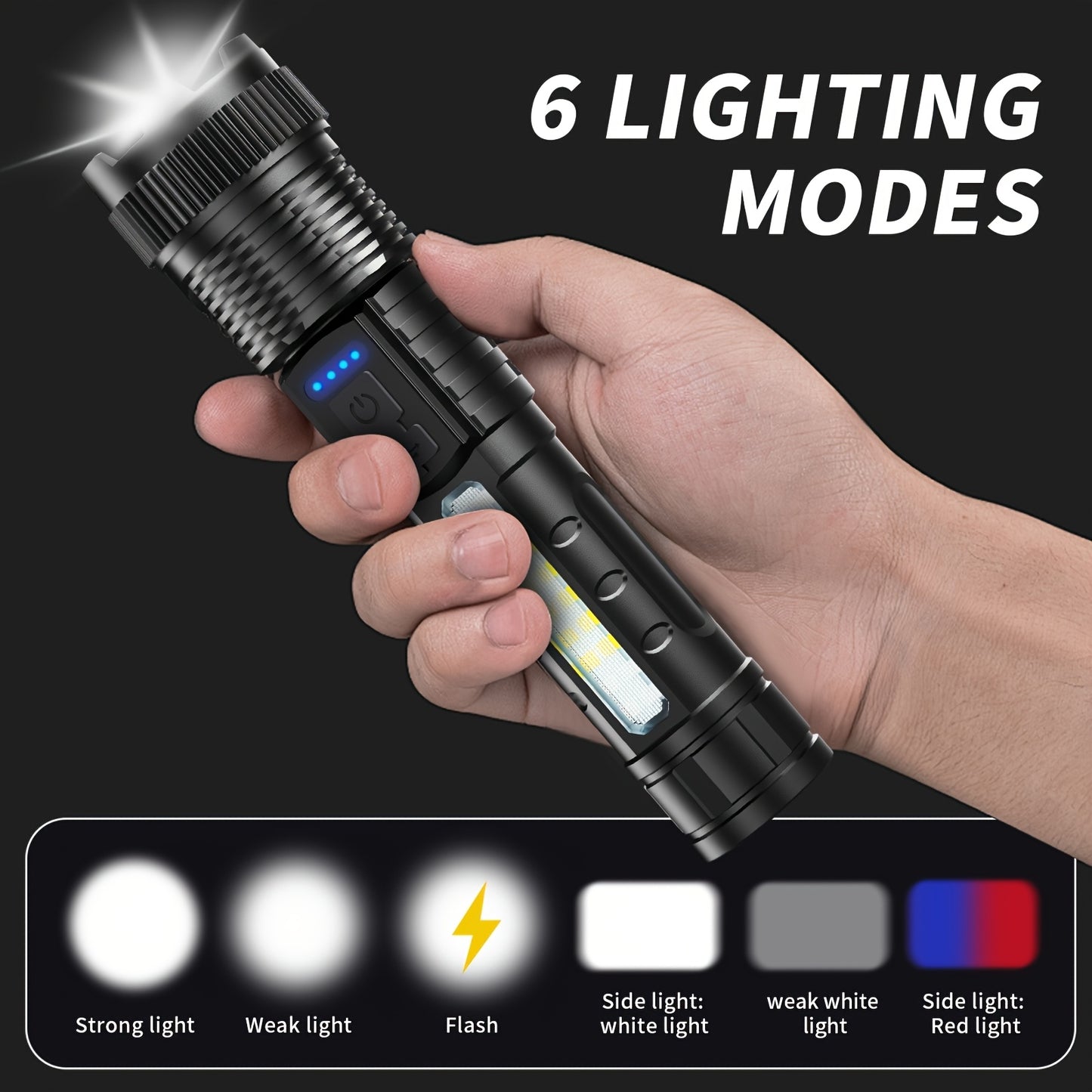 2 Packs High Lumens Rechargeable LED Flashlights Ultra-Bright Flashlights 5 Modes with COB Light Tactical Accessories Zoom-Able Torch Handheld Digital Display Flashlight for Outdoor Survival Camping Gear And Equipment Accesso