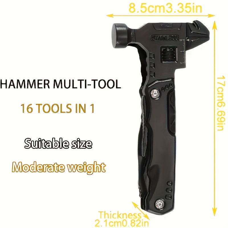16-in-1 Multitool - Compact DIY Survival Multi Tool With Screwdriver Pliers Bottle Key Knife Adjustable Wrench, Perfect Valentine'S Day Gift For Dad And Boyfriend Cool Gadgets Camping Gear Pocket Tool Hammer Multitool
