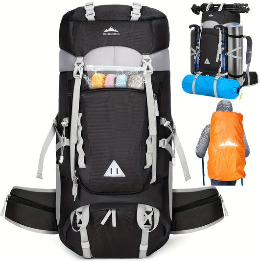 IGOLUMON 15.85gal Waterproof Hiking & Camping Backpack with Rain Cover - Lightweight Large Capacity Backpack, Adjustable Straps, Multiple Compartments, Durable Polyester for Outdoor Travel, Men & Women, Camping Gear | Functio