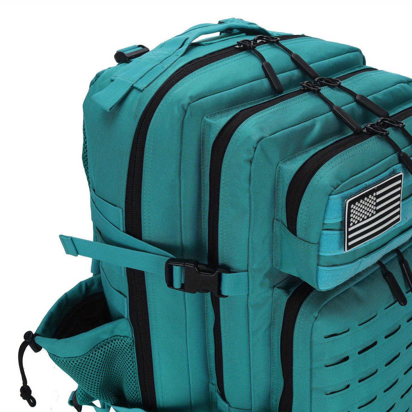 45L Lake Blue Tactical Backpack with American Flag Patch - Multi-Compartment, Adjustable Straps, Hydration Sleeve, MOLLE System, Lightweight Oxford Rucksack for Men & Women, Ideal for Outdoor Hiking & Camping, Tactical Rucksa