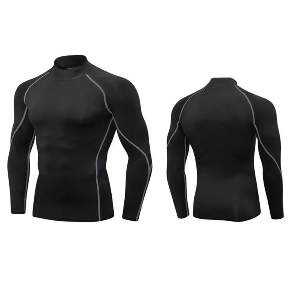 Men's Workout Compression Shirt Turtleneck Long Sleeve Rash Guard Gym Base Layer Athletic Undershirt Gear Sports Shirt