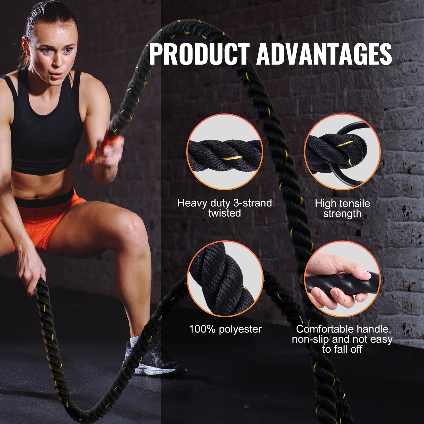 SucceBuy Battle Rope 1.5 Inch Diameter 30Ft Length  for Home Gym  Body Workout Core Strength Training Muscle Building Fitness