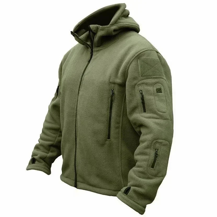 Winter Fleece Jacket Men's Military Tactical Jacket Solid Warm Fleece Coats with Hat Outdoor Sports Combat Hiking Polar Jacket