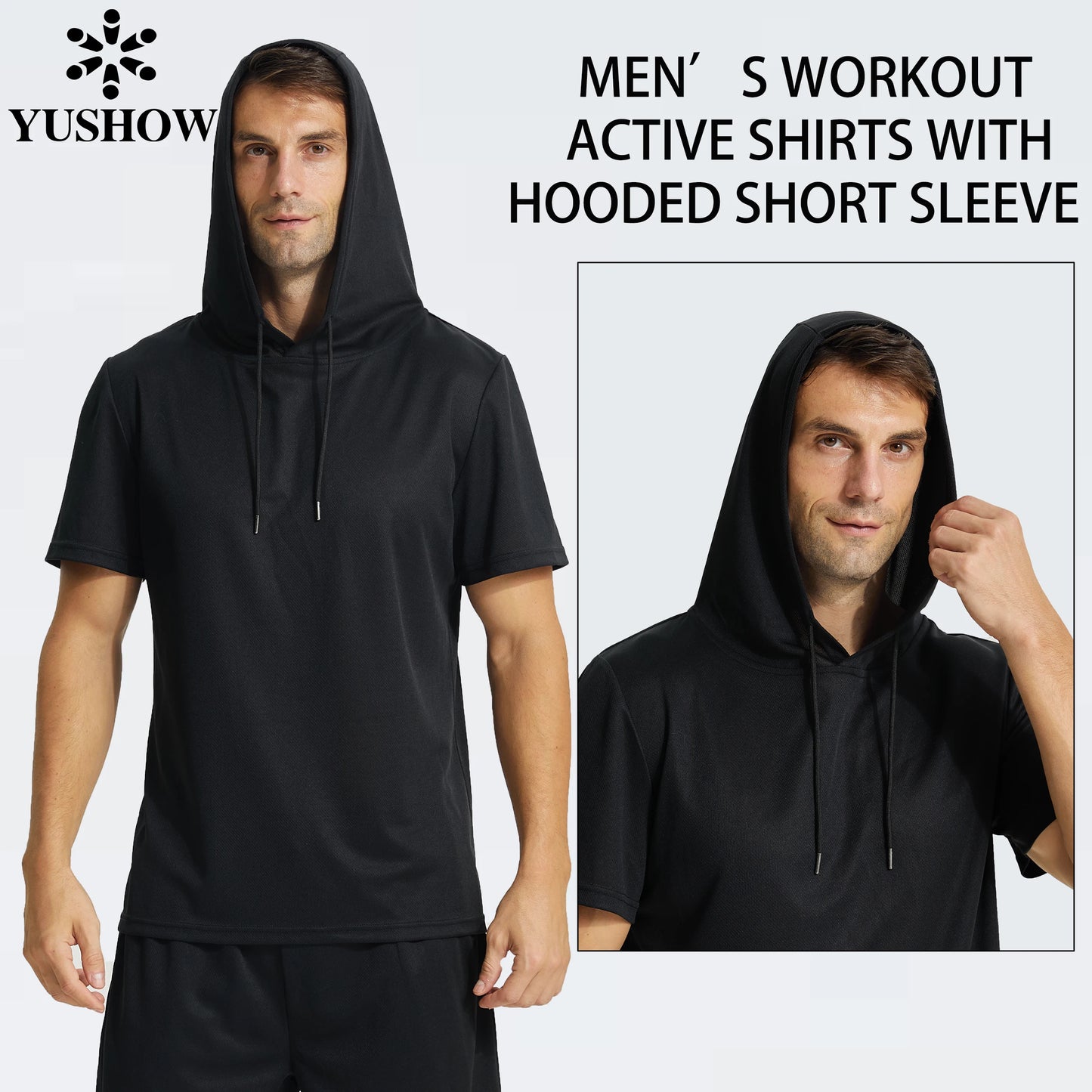 Mens Workout Hooded Shirts Short Sleeve Muscle Fit Gym Running T-Shirts Sweatshirt Hooded