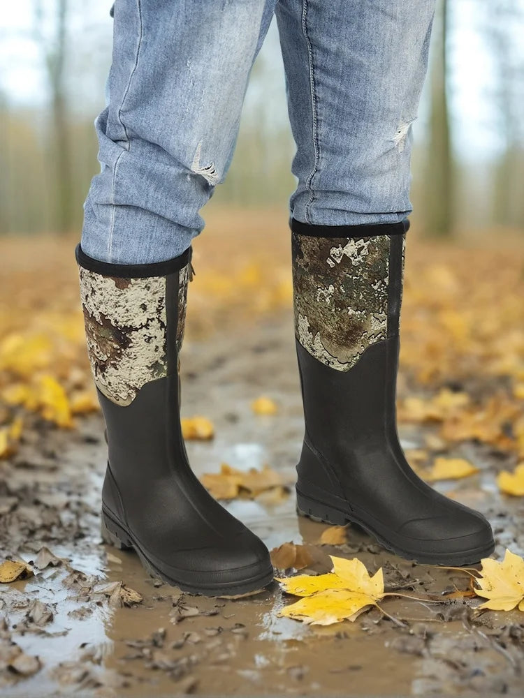 Men's High-Cut Printed Rain Boots Outdoor Hunting Fiing oes Waterproof Non-Slip Camouflage Water oes Rubber Boots