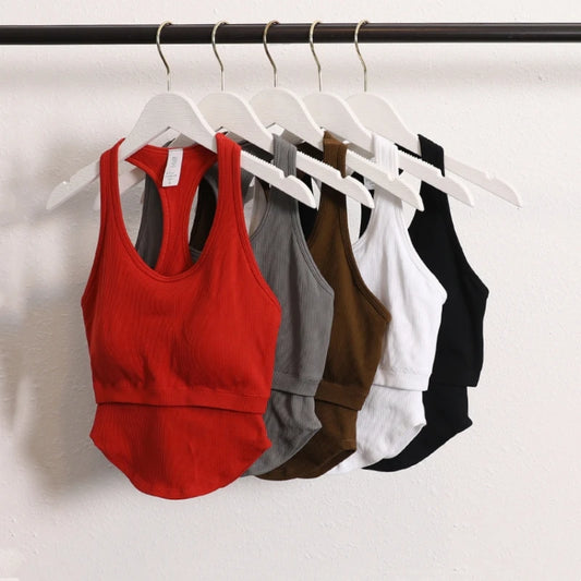 2024 New Workout Backless Sport Tops For Women Sleeveless Shirts Padded Sports Yoga Vest T-Shirt