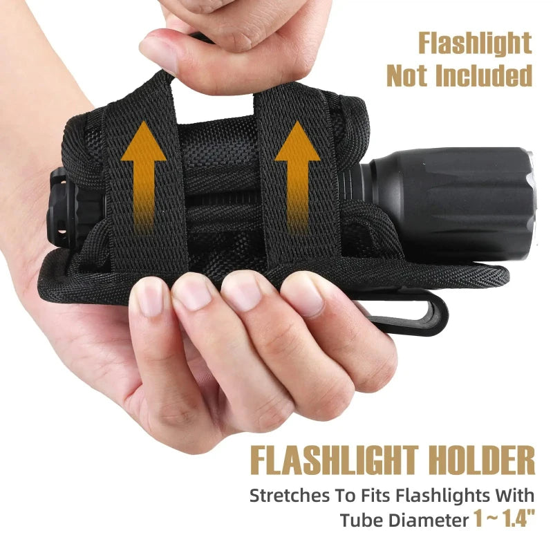 360-degree Rotating Belt Flashlight Bag, Outdoor Mountain Climbing and Hiking Flashlight Storage, Elastic Multi-purpose Tool Kit