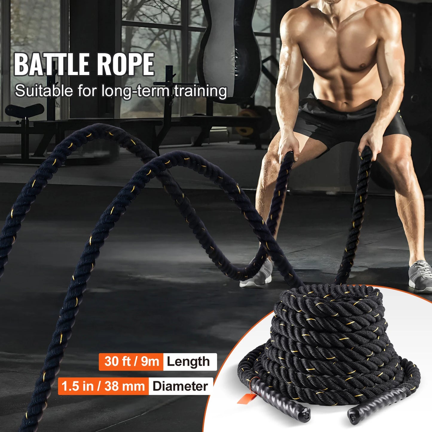 SucceBuy Battle Rope 1.5 Inch Diameter 30Ft Length  for Home Gym  Body Workout Core Strength Training Muscle Building Fitness