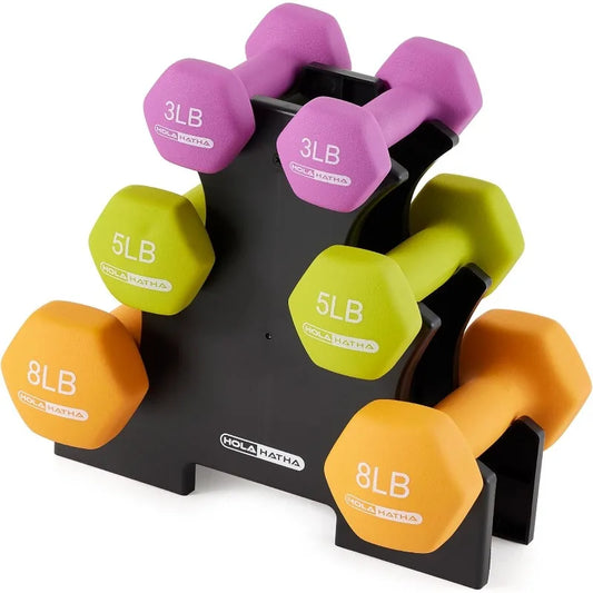 HolaHatha Neoprene Dumbbell Free Hand Weight Set with Rack, Ideal for Home Exercises to Gain Tone and Definition