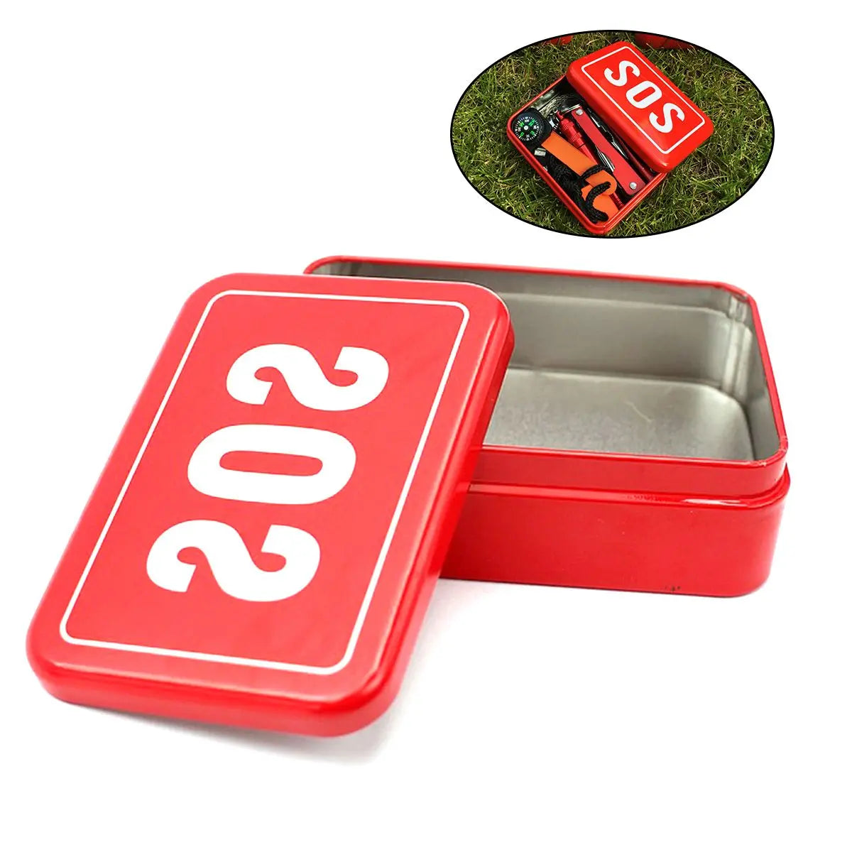 Outdoor Survival Box Emergency Tool Kit Lightweight Compact Hiking Gear Life Preserver SOS Case Multipurpose Storage
